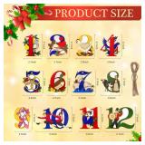 Thyle 12 Pcs Twelve Days of Christmas Ornament Set Wooden Christmas Tree Decorations 3.35 Inch Hanging Christmas Ornaments with Hanging Rope for Xmas Holiday Party Supplies