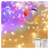 Dual Color Changing Cluster Fairy Lights Battery Operated, 10Ft 200 LED Fairy String Lights with Remote Control Timer Twinkle Firecracker Christmas Lights for Bedroom Xmas Tree Garland Decoration