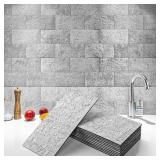 Art3d 102-Piece Backsplash Tile Peel and Stick for Stove Kitchen Bathroom Fireplace, 3in. Ã 6in. Stick on Subway Tile Natural Stone White