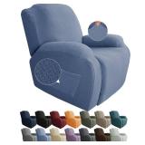 JIVINER 4-Piece Recliner Chair Covers Stretch Jacquard Covers for Recliner Chair Recliner Slipcovers for Living Room Soft Recliner Protector with Pocket (Recliner, Light Blue)