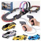 Slot Car Race Track Sets, 19ft Electric Track with LED Lights and 4 Slot Cars, 2 Hand Controller and Racing Game Lap Counters, Race Track Set Features a Loop, Turns, and a Crossover for Boys Age 6-12