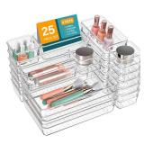 LUSCREAL 25 PCS Plastic Drawer Storage, 4 Sizes Clear Drawer Organizers, Versatile Drawer Dividers for Bathroom, Vanity, Makeup, Utensil, Kitchen and Office