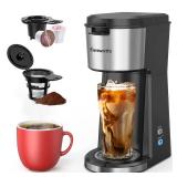 Famiworths Iced Coffee Maker, Hot and Cold Coffee Maker Single Serve for K Cup and Ground, with Descaling Reminder and Self Cleaning, Iced Coffee Machine for Home, Office and RV