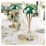 NUPTIO Flower Wedding Centrepieces for Tables - 6 Pcs 9.5in Diameter Teal & White Artificial Flowers Rose Ball for Centerpieces Table - Fake Rose Arrangements for Weddings Birthday Party Decorations