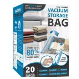 20 Pack Vacuum Storage Bags, Space Saver Bags (4 Jumbo/4 Large/4 Medium/4 Small/4 Roll) Compression for Comforters and Blankets, Sealer Clothes Storage, Hand Pump Included