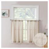 Tollpiz Linen Tier Curtain Rod Pocket Semi Sheer Half Kitchen Curtains Burlap Light Filtering Thick Linen Drape for Bathroom, 30 x 36 inches Long, Natural, Set of 2 Panels