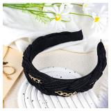 PLwelth Black Headband for Women Girls Gold Chain Padded Headband Non Slip Soft Hairbands Cute Makeup Braided Wide Headband for Thin Thick Long Short Curly Aesthetic Hair Party Accessories