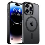 SUPFINE Magnetic for iPhone 14 Pro Case [Compatible with MagSafe] [10 FT Military Grade Drop Protection] Slim Translucent Matte Shockproof with Anti-Fingerprint Phone Case, Black