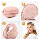 Syhood 2 Pieces Foldable Ear Warmers Adjustable Knitted Earmuffs with Fuzzy Fleece Lining Unisex Furry Winter Earmuffs (Pink and Grey)