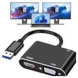 AKWOR USB 3.0 to HDMI VGA Adapter, USB to HDMI USB to VGA Adapter for 2 Monitors, 1920 * 1080P@60HZ Full HD Display Video Converter Comaptible with Windows 7/8/10/11 and Mac OS Systems