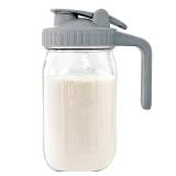 JunVpic Breast Milk Pitcher Jug - 32 oz Glass Mason Jar Airtight Pitcher with Pour Spout Handle for Breastmilk, Iced Tea, Ice Drinks Storage Container