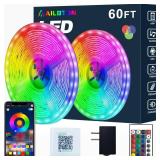 AILBTON Led Strip Lights,60ft Music Sync Color Changing, Built-in Mic,Bluetooth App Control LED Tape Lights with Remote,5050 RGB Rope Light Strips