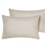 CozyLux Pillow Cases Standard Size Set of 2 Luxury 1800 Series Double Brushed Microfiber Bed Pillow Cases Embroidered 2 Pack 20x26, Beige Pillow Covers with Envelope Closure, Soft and Comfortable