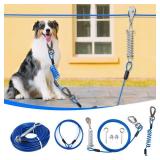 Dog Runner for Yard,Double Shock Absorption Dog Trolley System for Large Dogs,Heavy Duty 75FT Dog Tie Out Run Cable with 10FT Dog Leads,for Dogs Up to 250LBS,Aerial Dog Zipline for Outside,Camping