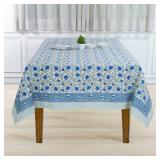 Ridhi Queen Blue, Celadon Green 60x90 Inches Rectangle 100% Cotton Hand Block Print Washable Decorative Spring Summer Parties/Wedding Use,Fall décor Farmhouse Dining Dinner Tablecloth`