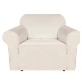 H.VERSAILTEX Stretch Velvet Armchair Cover Couch Covers 1 Cushion Chair Slipcover for Living Room Furniture Cover Crafted from Thick Comfy Rich Velour (Chair 31"-49", Ivory)