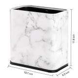 Coloch 9L Rectangle Marble Print Metal Trash Can, 2.4 Gallon Stainless Steel Bathroom Wastebasket Narrow Garbage Bin Invisi-Overlap Open Top Rubbish Bin for Bathroom, Kitchen, Home, Hotel