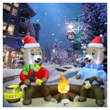 Joliyoou 7FT Christmas Inflatable Decorations, Light Up Sitting Bears Roasting Marshmallows Over Campfire, Xmas Lighted Blowups for Winter Yard Lawn Garden Indoor Outdoor Decor