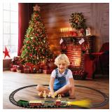 Train Set - Christmas Train Toys, Battery-Powered Locomotive Engine with Sound and Lights, Cargo Cars & 10 Tracks, Toy Train Sets for Boys Age 3 4 5 6, Standard Size