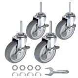 Finnhomy Caster Wheels 3 Inch Set of 4 Heavy Duty Threaded Stem Casters 5/16"-18x1-1/2 Swivel Rubber Industrial Castors Locking Wheels for Wire Shelving/Furniture/Carts Load Bearing 720 Lbs Gray