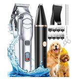 oneisall Dog Grooming Kit for Heavy Thick Hair&Coats/Low Noise Rechargeable Cordless Pet Shaver with Stainless Steel Blade and Dog Paw Trimmer/Waterproof Dog Shaver for Dogs Pets Animals