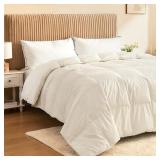 puredown® Organic Cotton Feather Comforter, Bedding Duvet Insert Full/Queen Size, 100% Pure Natural Cotton Cover Breathable Fluffy Feather Comforter with Corner Ties (Beige, 88"x90") - Retail: $111.7