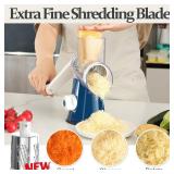 Cambom Rotary Cheese Grater Hand Crank Cheese Shredder for Fresh Cheese, Vegetable, Nuts, Non-slip Suction Base,Five Blades, Deep Blue