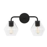 Jett 17 in. 2-Light Midnight Black Modern Transitional Dimmable Wall Bathroom Vanity Light with Clear Glass Shades