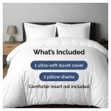 Duvet Cover Queen Size Set - Extra Soft Queen Size Duvet Cover - 90" x 90" Queen Duvet Cover w/ 2 Pillow Shams - Hotel Luxury, Easy Care & Fade Free - Comforter Cover w/ Zipper Closures & Ties (White)