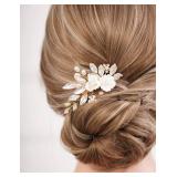 Missgrace Crystal Pearl Leaf Rhinestone Bridal Flower Hair Comb Opal Hair Accessories for Brides Women (Gold Opal)