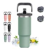 30 oz Tumbler with Lid and Straw Handle, Insulated Tumbler, Leak proof Tumbler Travel Coffee Mug, Spill Proof Cup, Stainless Steel Water Bottle with Handle, Drinking Cups Keep Hot or Cold