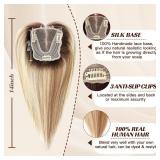 HAIRCUBE Hair Toppers for Women with Thinning hair, Ombre light blonde 100% Real Human Hair Toppers for Women No bangs, Human Hair Toppers with 3 Clips, Swiss Lace Base Hand-Tied 14inch - Retail: $88.