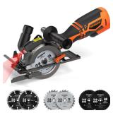 DOVAMAN Circular Saw, 5.8A 4 1/2 Circular Saw w/Laser, Metal Auxiliary Handle, 6 Saw Blades (4½", 4¾"), Cutting Depth 1 11/16" (90°), 1 3/8" (45°), Ideal for Wood, Soft Metal, Plastic, Tile MCS01A