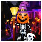 7 FT Halloween Inflatables Outdoor Decoration Large Halloween Blow Up Yard Decorations Skull Skeleton Pumpkin Head with Witches Hat Built-in LEDs Inflatable Halloween Decorations for Garden Lawn Patio