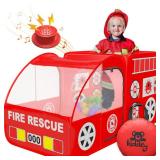 Kiddey Fire Truck Play Tent for Kids - Firetruck Tents with Sirens and Fireman Sound Button for Girls, Boys, & Toddlers Gifts - Red Fire Engine Pop Up Playhouse for Toddler - Indoor & Outdoor