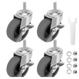 WHARSTM Caster Wheels, 3" Locking Swivel Stem Casters Set with Brake of 4, 3/8"-16 x 1" (Screw Diameter 3/8", Length 1")Rubber Casters with 360 Degree No Noise Wheels