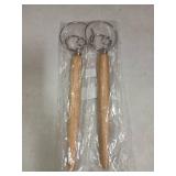 Pack of 2 Danish Dough Whisk Blender Dutch Bread Whisk Hook Wooden Hand Mixer Sourdough Baking Tools for Cake Bread Pizza Pastry Biscuits Tool Stainless Steel Ring 13.5 inches 0.22 lb