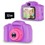 Seckton Upgrade Kids Selfie Camera, Christmas Birthday Gifts for Girls Age 3-9, HD Digital Video Cameras for Toddler, Portable Toy for 3 4 5 6 7 8 Year Old Girl with 32GB SD Card-Purple