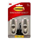 Command Medium Brushed Nickel Metal Hooks, 2 Hooks and 4 Command Strips, Damage Free Wall Hooks with Adhesive Strips, Forever Classic Hooks for Hanging Christmas Decorations, Holds up to 3 lb (Missing