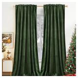 Nemia Olive Green Velvet Curtains Thermal Insulated Blackout Curtain for Bedroom Window Living Room Darkening Luxury Vintage 84 Inches Long Heavy Drapes Panels Rod Pocket Set of 2