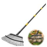 Rake - 65 Inch Long Garden Leaf Rake, 18 Inch Wide Heavy Duty Leaf Rake for Shrub with 25 Metal Tines,Yard Thatching Rake with Ergonomics Adjustable Handle for Picking Leaves,Grass Clippings Garbage