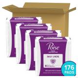 Poise Daily Liners, Incontinence Panty Liners, 2 Drop Very Light Absorbency, Long Length, 176 Count of Pantiliners (4 Packs of 44), Packaging May Vary