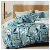 PHF Ultra Soft Floral Duvet Cover Queen Size, Printed Bedding Set 3 Pieces, Comfy Farmhouse Pattern Duvet Cover Set with 2 Pillow Shams, Zipper Closure and 8 Ties, 90"x90", Sage Green Botanical