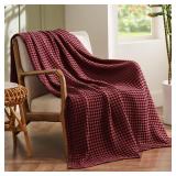 Bedsure Cooling Cotton Waffle King Size Blanket - Lightweight Breathable Blanket of Rayon Derived from Bamboo for Hot Sleepers, Luxury Throws for Bed, Couch and Sofa, Burgundy, 104x90 Inches