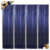 ShinyBeauty Sequin Backdrop Curtains 4 Panels Navy Blue 2FTx8FT Navy Blue Curtains Sequin Fabric Photo Backdrop Curtains Navy Blue Glitter Curtains for Party Baby Shower Backdrop Backgrounds