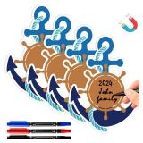 Treela 7 Pcs Cruise Ship Door Decorations Set Anchor Cruise Door Magnet with Paint Pens Car Magnets Nautical Anchor with Ship Wheel Magnetic Stickers for Carnival Cruise Refrigerator Door Decor