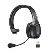 TECKNET Trucker Bluetooth Headphones with Microphone Noise Canceling Wireless On Ear Headset, Hands Free Wireless Headset for Cell Phone Computer Office Home Call Center Skype (Black)