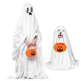 Blosssound 4 Pcs Halloween Costume Set Adult Ghost Costume for Women Men White Ghost Costume for Dogs Cats with 2 Halloween Pumpkin Candy Bucket Halloween Bags Halloween Cosplay Party Costumes