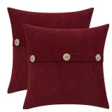 HWY 50 Burgundy Red Decorative Throw Pillow Covers Set Cushion Cases with Triple Buttons 20x20 Inch, Chenille Soft Farmhouse Accent Pillowcase for Couch Sofa Bed Living Room Pack of 2