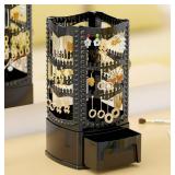 360 Rotating Earring Holder?Jewelry Holder Organizer with Drawers, 4 Tiers Jewelry Rack Display Classic Stand, 156 Holes and 160 Grooves for Jewelry Display, Easy Assembly Acrylic Black